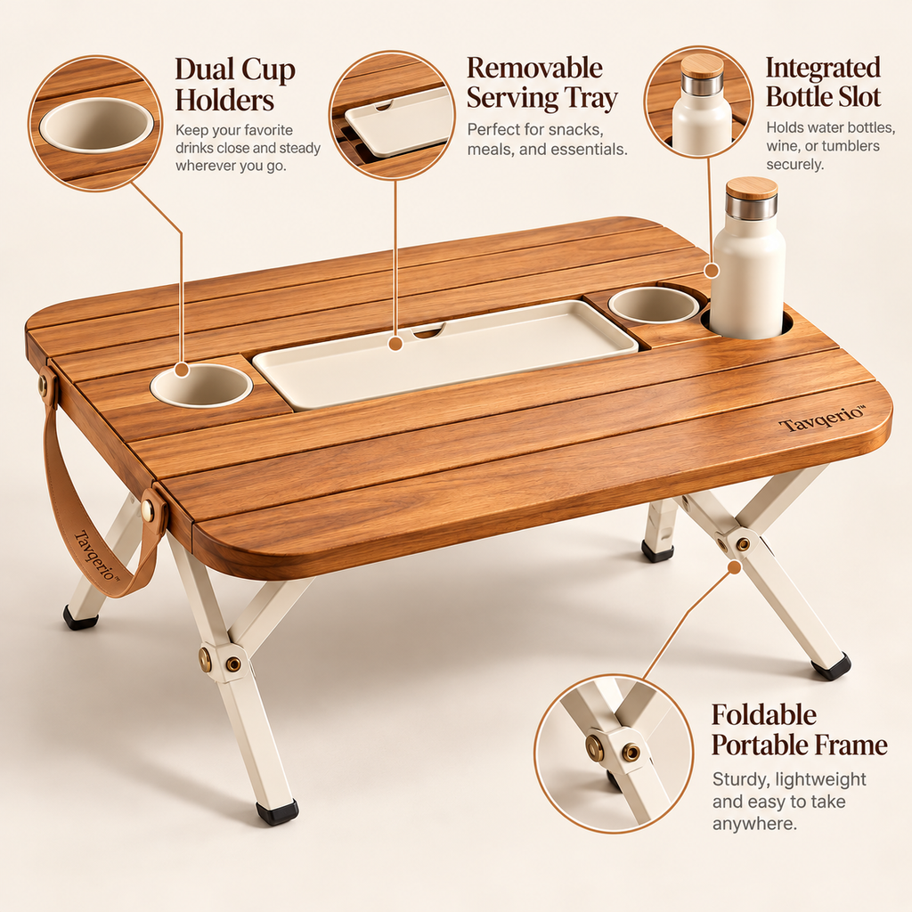 MeadowFold Picnic Table  Portable Folding Picnic Table with Removable Serving Tray & Integrated Drink Holders