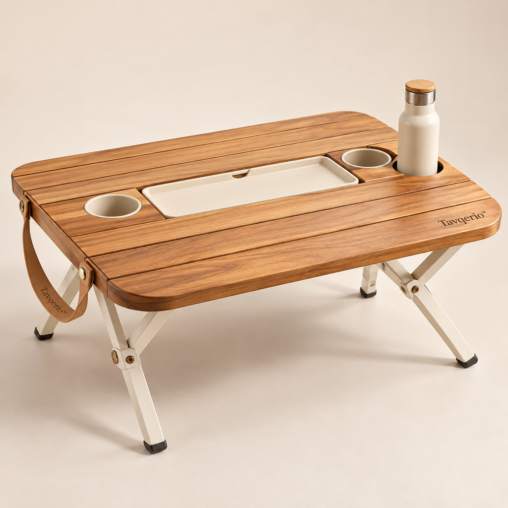 MeadowFold Picnic Table  Portable Folding Picnic Table with Removable Serving Tray & Integrated Drink Holders